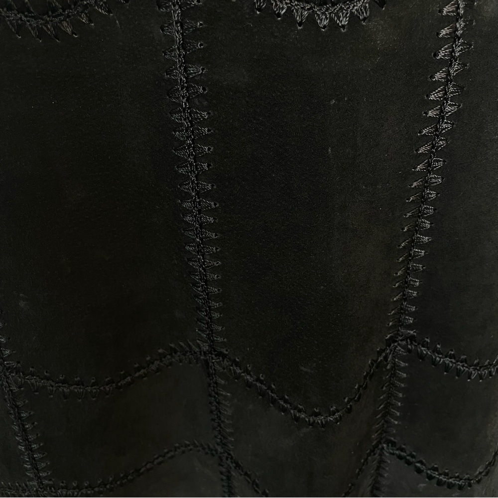 AREA “VTG” Black Suede Patchwork Whipstitch Crochet Midi Skirt Size 12 - Picture 5 of 11